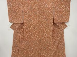 未使用品　縮緬地　花唐草に玩具模様　小紋着物